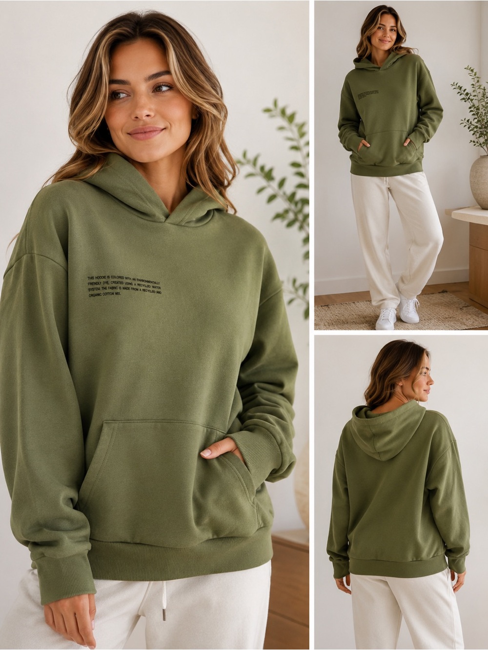 PANGAIA Olive Green Organic Cotton Hoodie XS Sustainable Pullover Sweatshirt